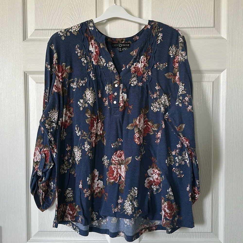 FRED DAVID Blue Floral Print Shirt Size 3X